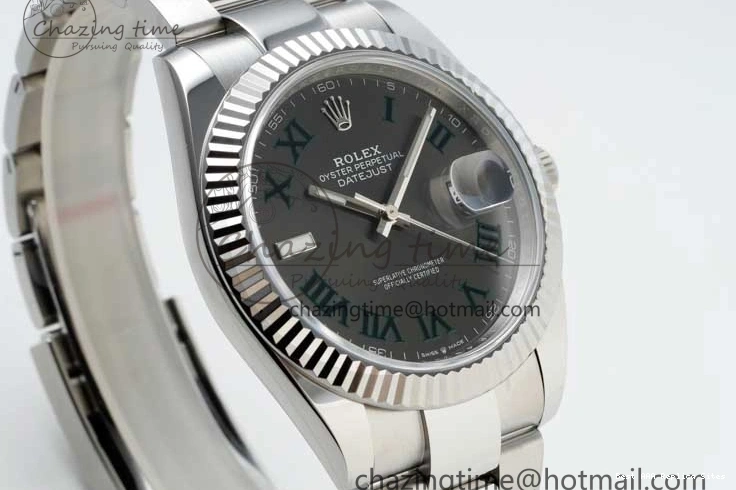 AAA Replica Watches Green 904L on 126334 Gray 41 2285 Steel Bracelet 1:1 Best Edition Dial VR NTF ZeroBulk DateJust Roman Oyster 0122